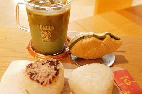 Shio Onigiri and Miso-Yaki Onigiri × BONGEN LATTE